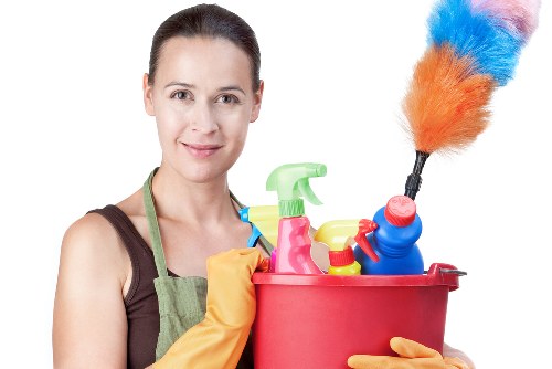 Professional home cleaners in Watford working in a clean living room
