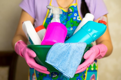 Trusted cleaners in Watford preparing a tidy hallway and stairs